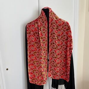 Kevin O’Brien Studio Handmade Floral Patterned Scarf - Red and Brown